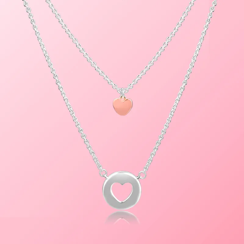 Chains Authentic Sterling Sier Jewelry Layered Heart Necklace_voghion.com