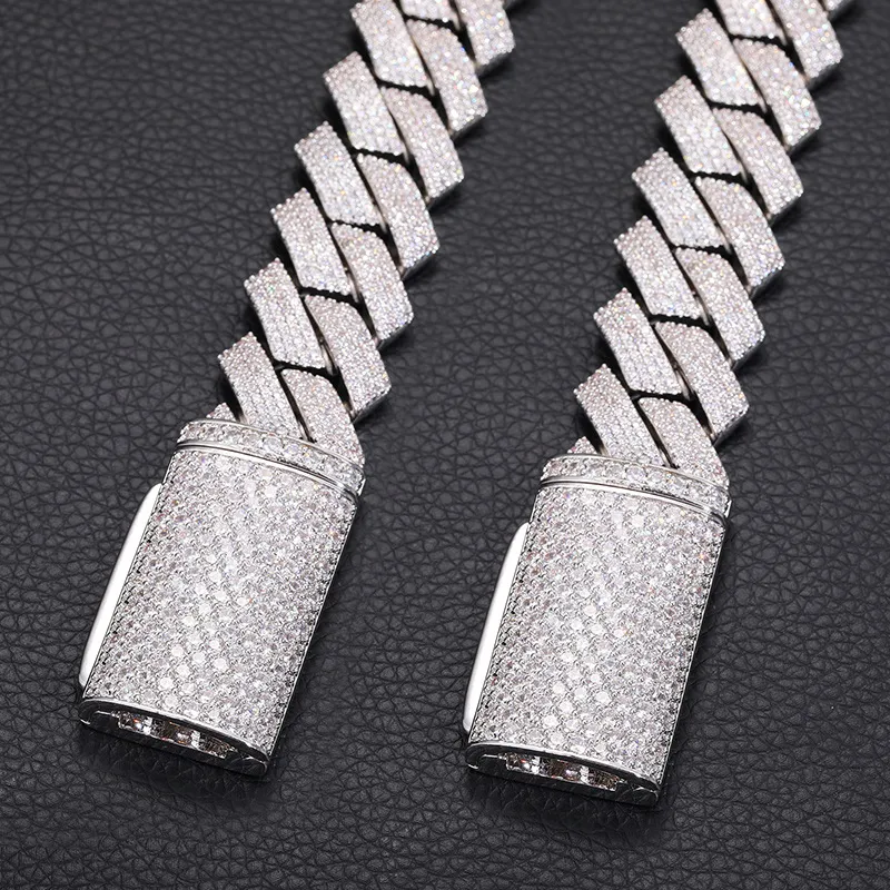 Collana Hip Hop da Uomo Alta Qualità Fibbia Lunga 20MM Larga 4 File Moissanite Diamante Catena a Maglia Cubana Catene alla Moda_voghion.com