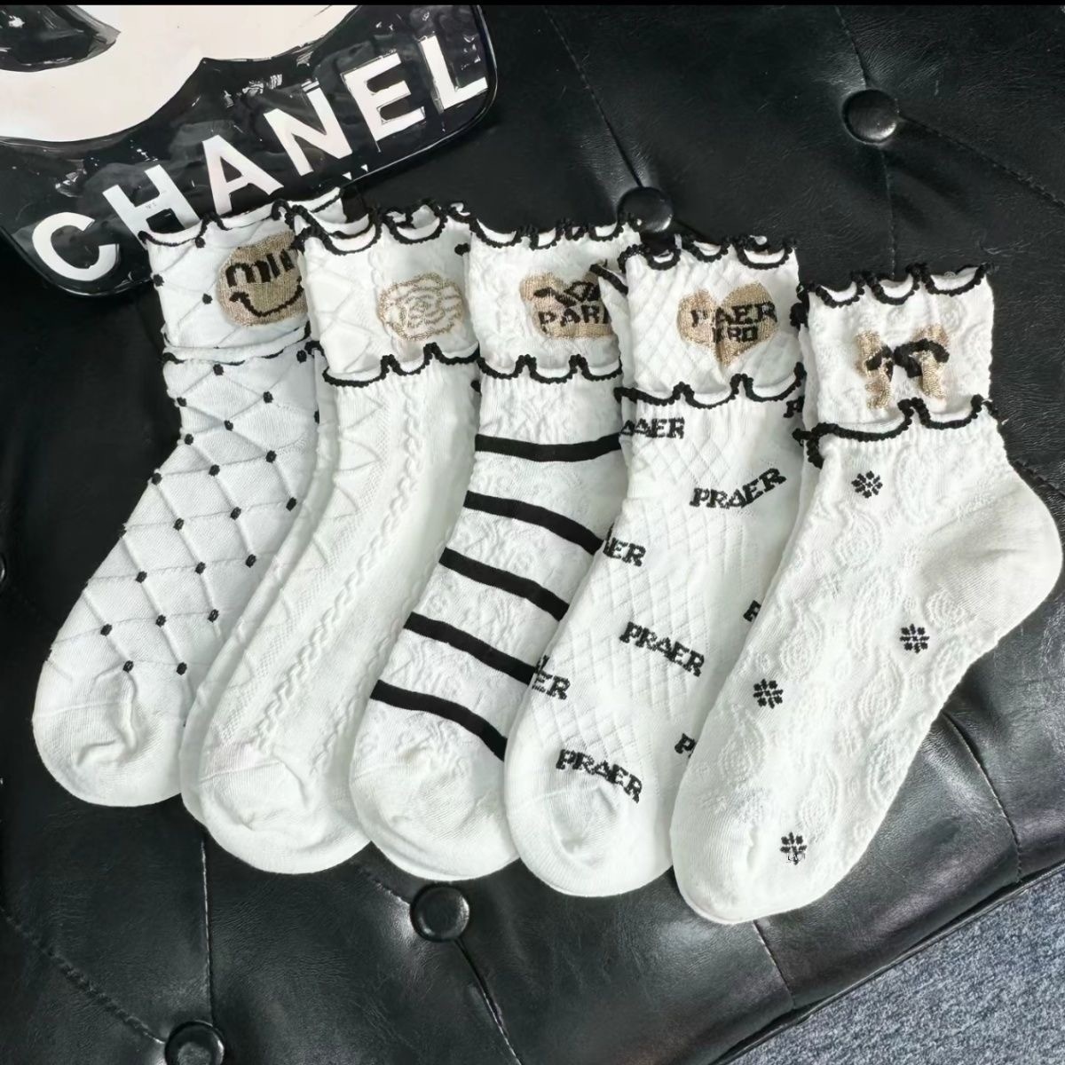 New spring and summer socks women's wooden ear cartoon mid-calf socks ins Korean style striped breathable girls' socks all-matching