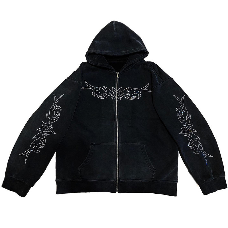 ​​Gothic Letter Embroidered Zip-Up Hoodie - Unisex Oversized Sweater Jacket ( , S-XL)​​