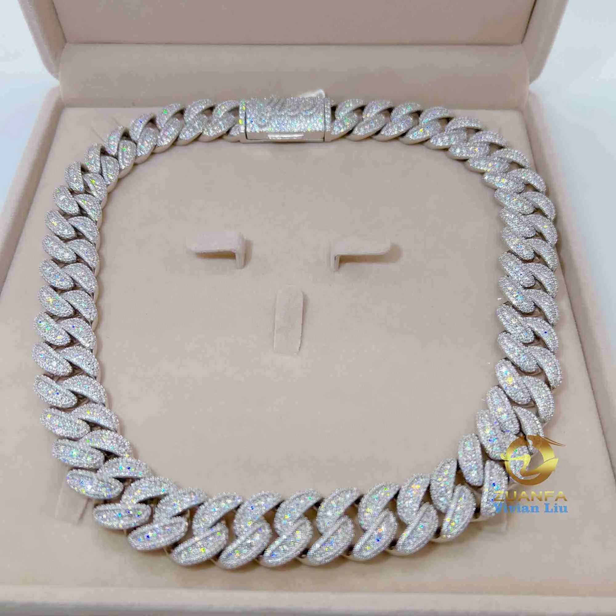 16MM VVS Moissanite Iced Out Diamant Gold Farbe Sterling Silber Männer Halskette Miami Cuban Link Kette_voghion.com