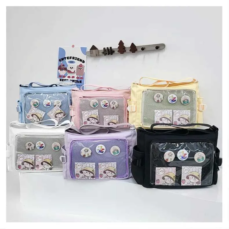 Stile preppy Candy Color Carino Spalla Anime Expo Trasparente Badge Display Messenger Bag Donne Bambola Itabag Crossbody_voghion.com