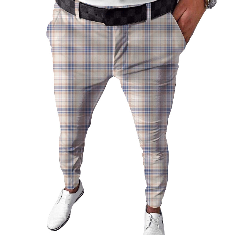 pantaloni da uomo pantaloni slim scozzesi stampati in 3D pantaloni dritti da uomo_voghion.com