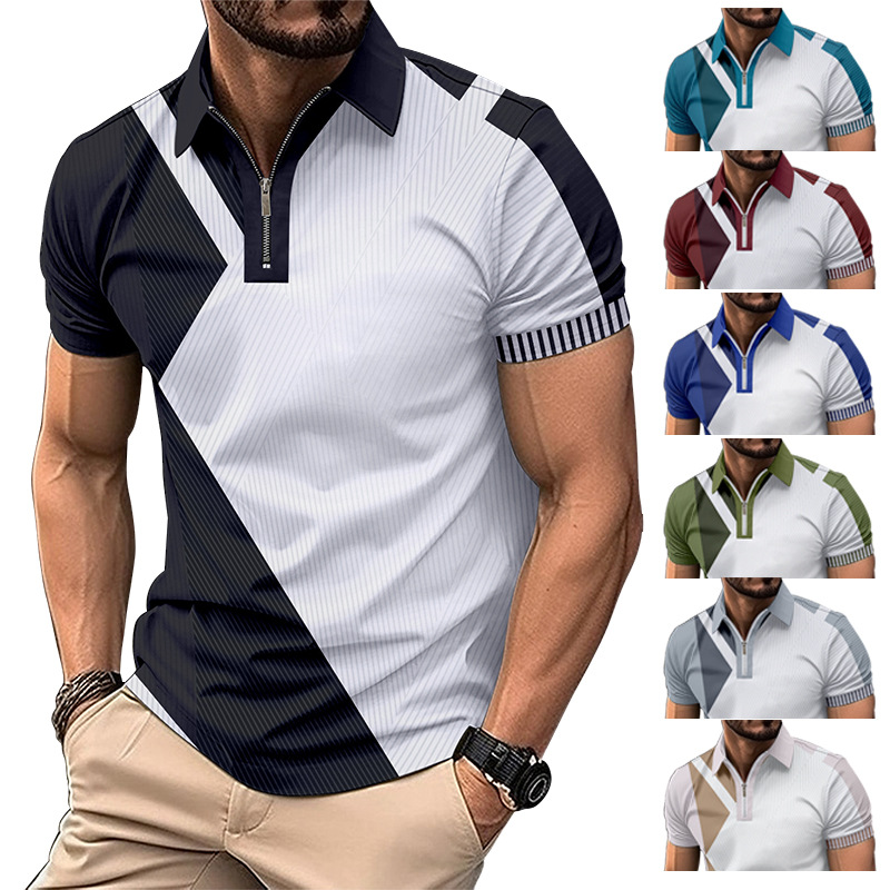 Herrenbekleidung Revers Mode Slim Fit Farblich passendes Herren-T-Shirt POLO-Shirt_voghion.com