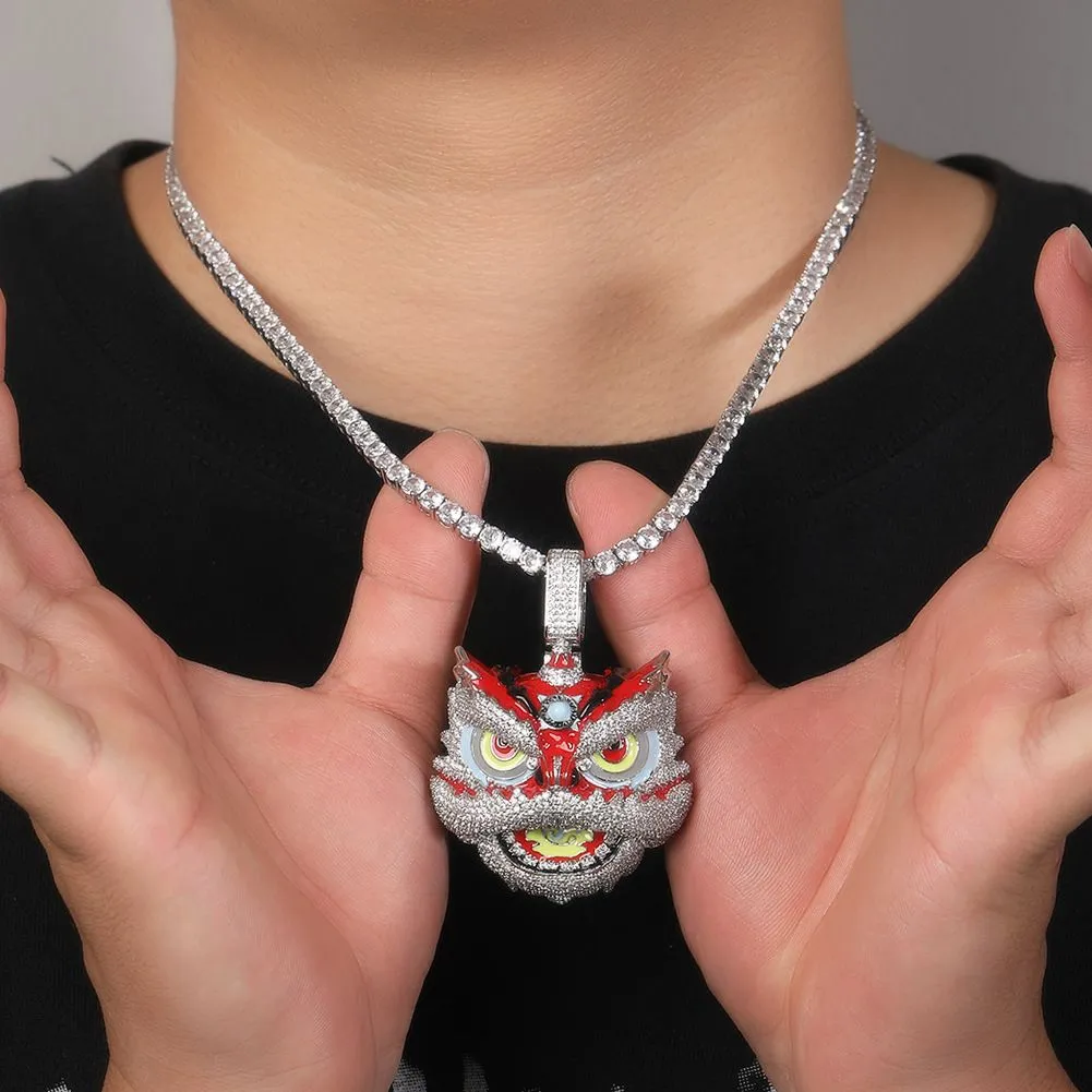 Collana con ciondolo a forma di leone colorato retrò hip hop, regalo per uomo, gioielli placcati in oro vero e zircone pieno_voghion.com