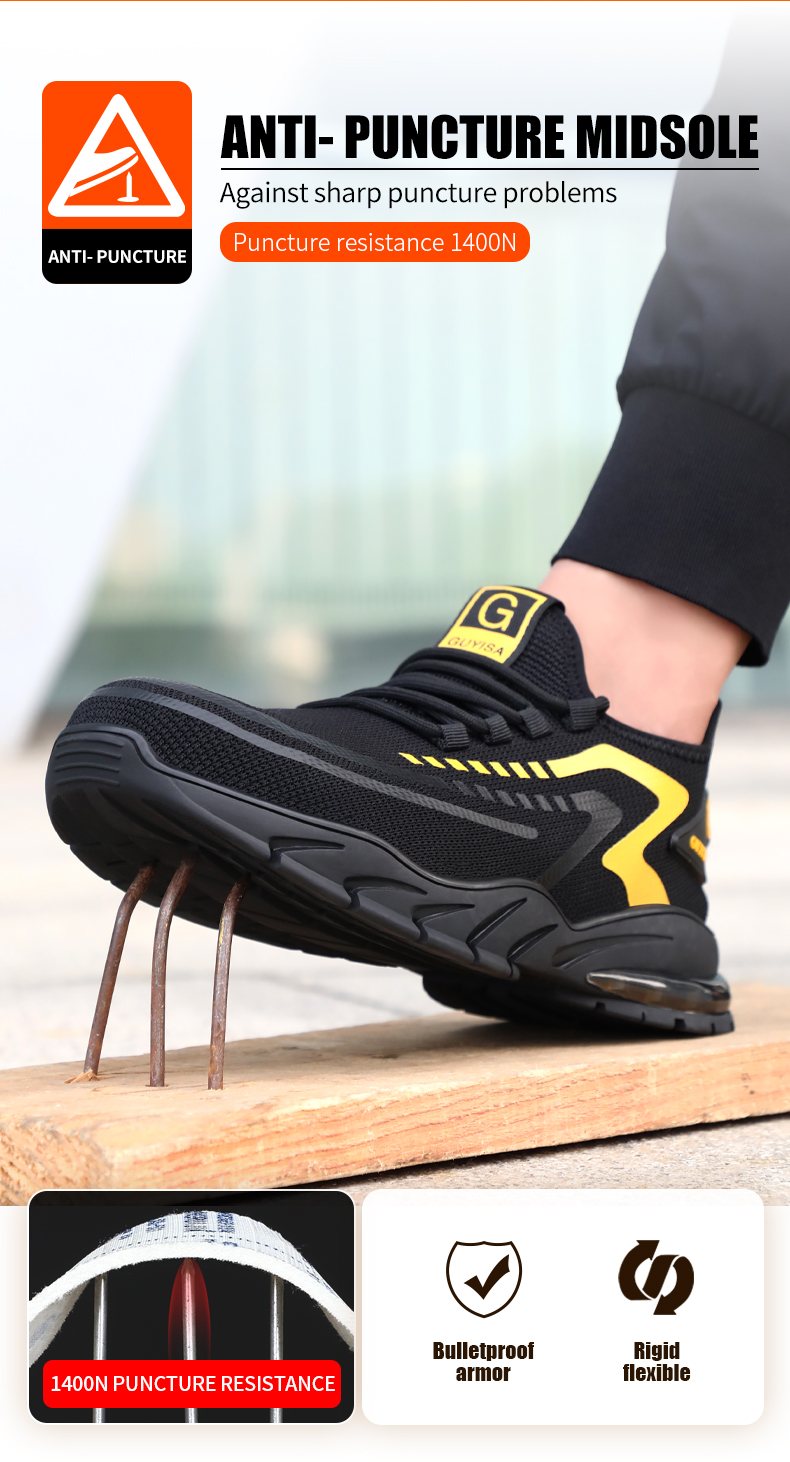 GUYISA Safety Shoes Kasut Kerja Lelaki  Steel Toe Work Shoes Anti-smash CN39-46 1101BK_voghion.com