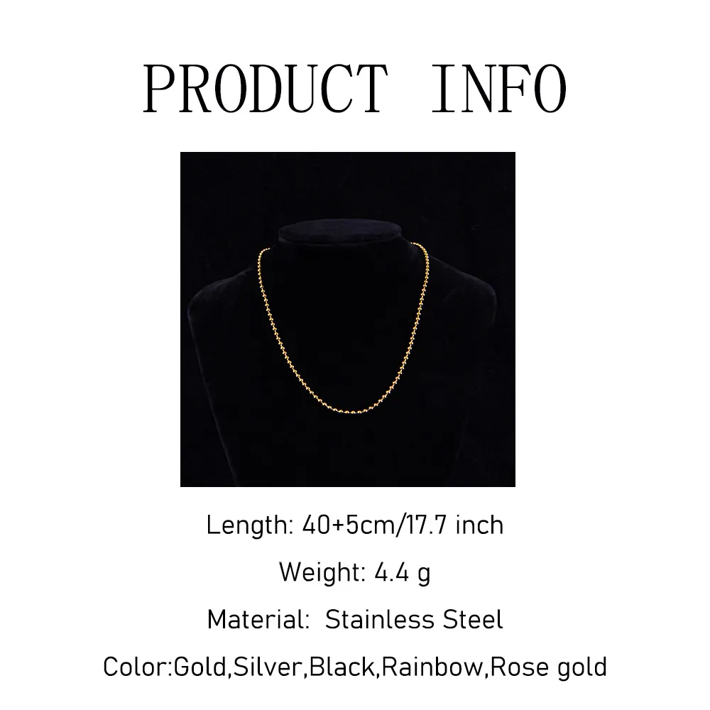Catene 1 pz Acciaio inossidabile Sottile Perline a Sfera Collana a Catena Unisex 5 Colori 40 5cm/17.7inch Lunghezza 2mm_voghion.com
