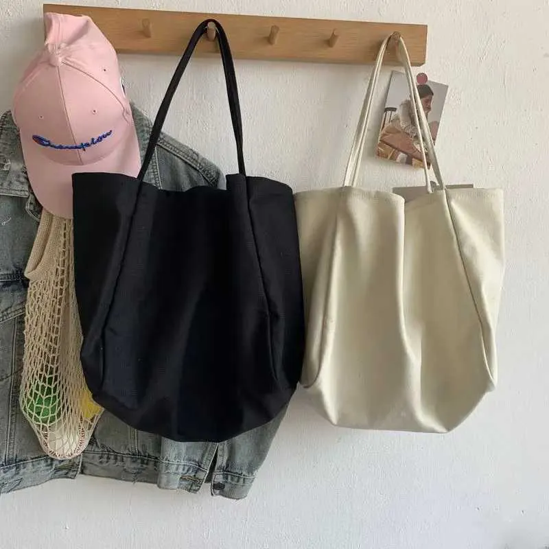 Einfache Canvas Damen Große Kapazität Griff Einfarbig Schultertasche Designer Shopping Handtasche Wiederverwendbare Mädchen TotesC241031_voghion.com