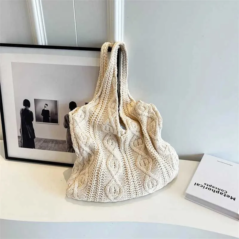 Vintage Strick Schultertasche Für Damen, Große Handtasche Casual_voghion.com