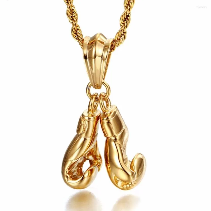 Pendant Necklaces Granny Chic Men Necklace Gold Color Stainless Steel Chain Pair Boxing Glove Charm Fashion Sport Fiess_voghion.com