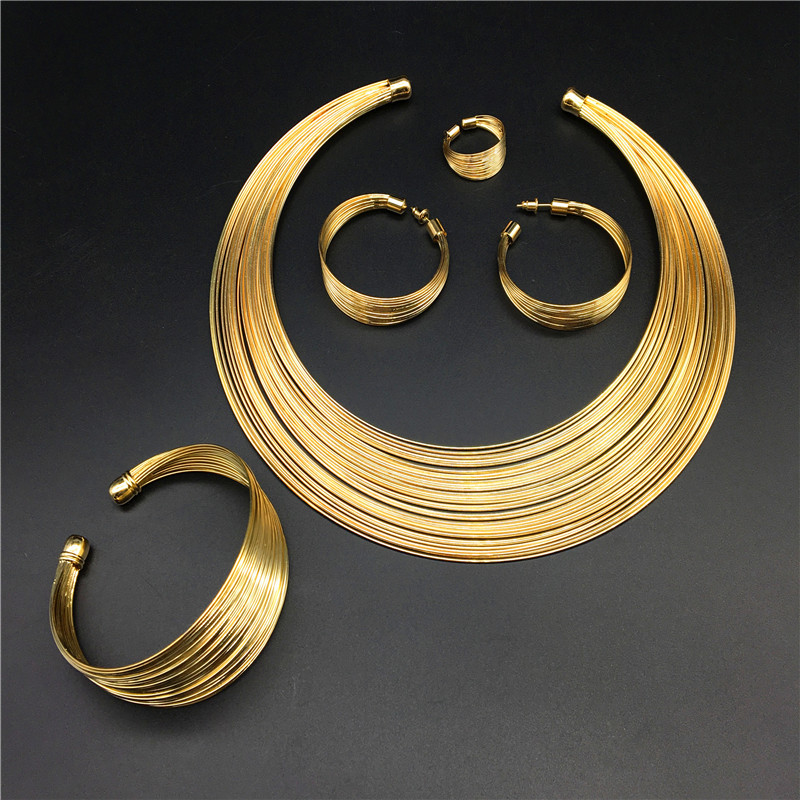 Set di collane da sposa punk gotiche, collare multifilo in lega, collana in quattro pezzi_voghion.com