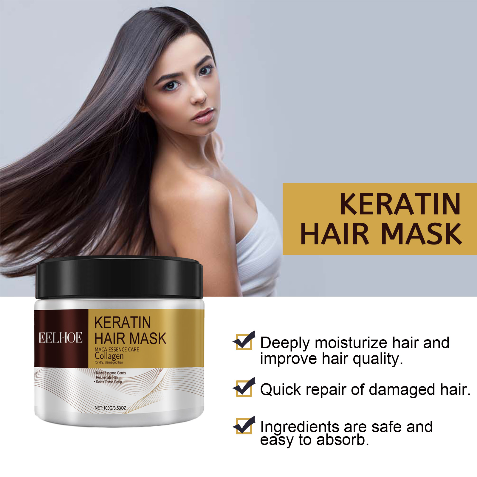 EELHOE Repair Moisturizing Hair Mask, tiefenwirksame Feuchtigkeitsmaske zur Reparatur von geschädigtem Haar, trockenem, gespaltenem Haar und verknoteten Haaren_voghion.com
