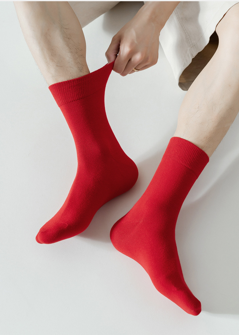 Red Crew Socks Pure Cotton Breathable Mid-calf Wedding Socks_voghion.com