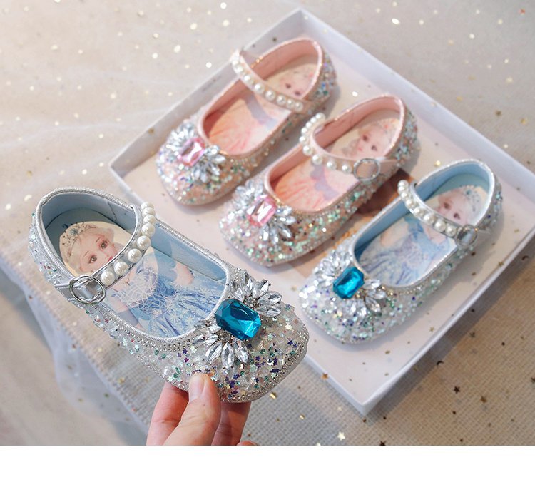 Princess Elsa 2024 Summer New Soft Sole Children's Play Little Leather Girl's Fashion Crystal Single Shoes_voghion.com