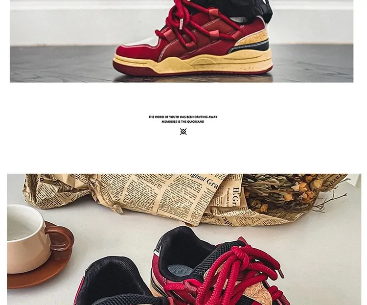 Modne, platformowe, retro, czerwone, uliczne, hip-hopowe buty męskie, trampki do skateboardingu, męskie, niskie, codzienne, sportowe buty sportowe 250310_voghion.com