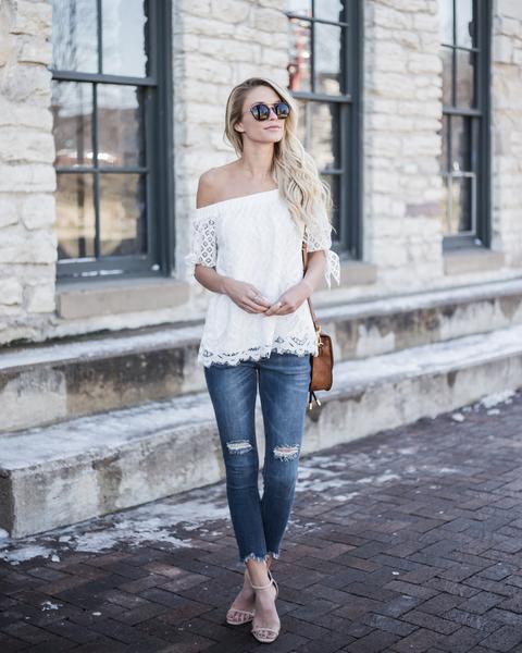 Damenmode Spitze Off-die-Schulter einfarbig sexy Damen Top T-Shirt_voghion.com