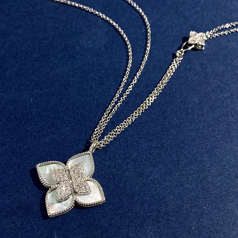 marchio clover designer collane con ciondolo per donna oro argento dolce 4 foglie fiore doppia fila elegante collana maglione_voghion.com