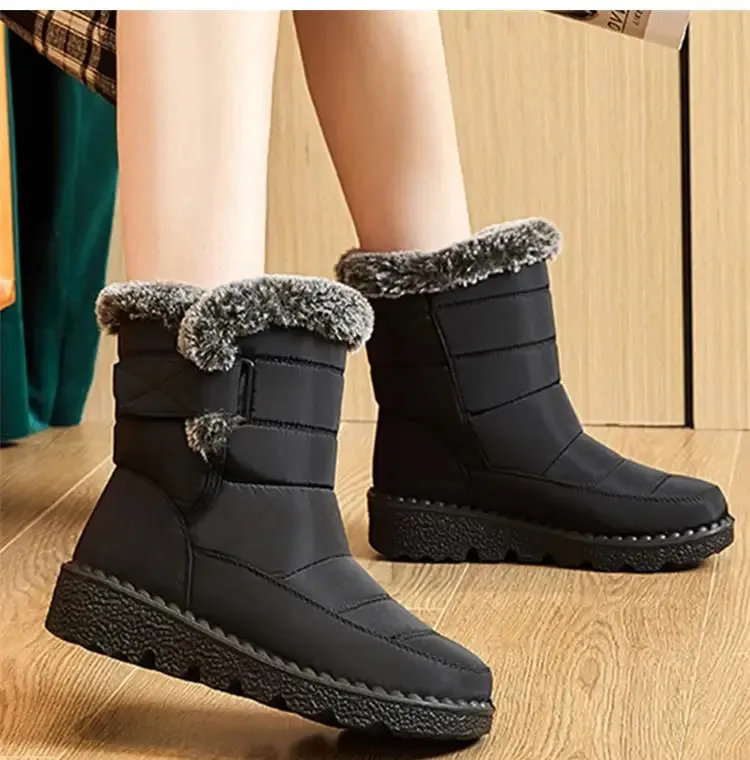 Botas femininas de neve macias com plataforma de pele para manter o calor, botas femininas plus size, sapatos de inverno para mulheres 241022_voghion.com