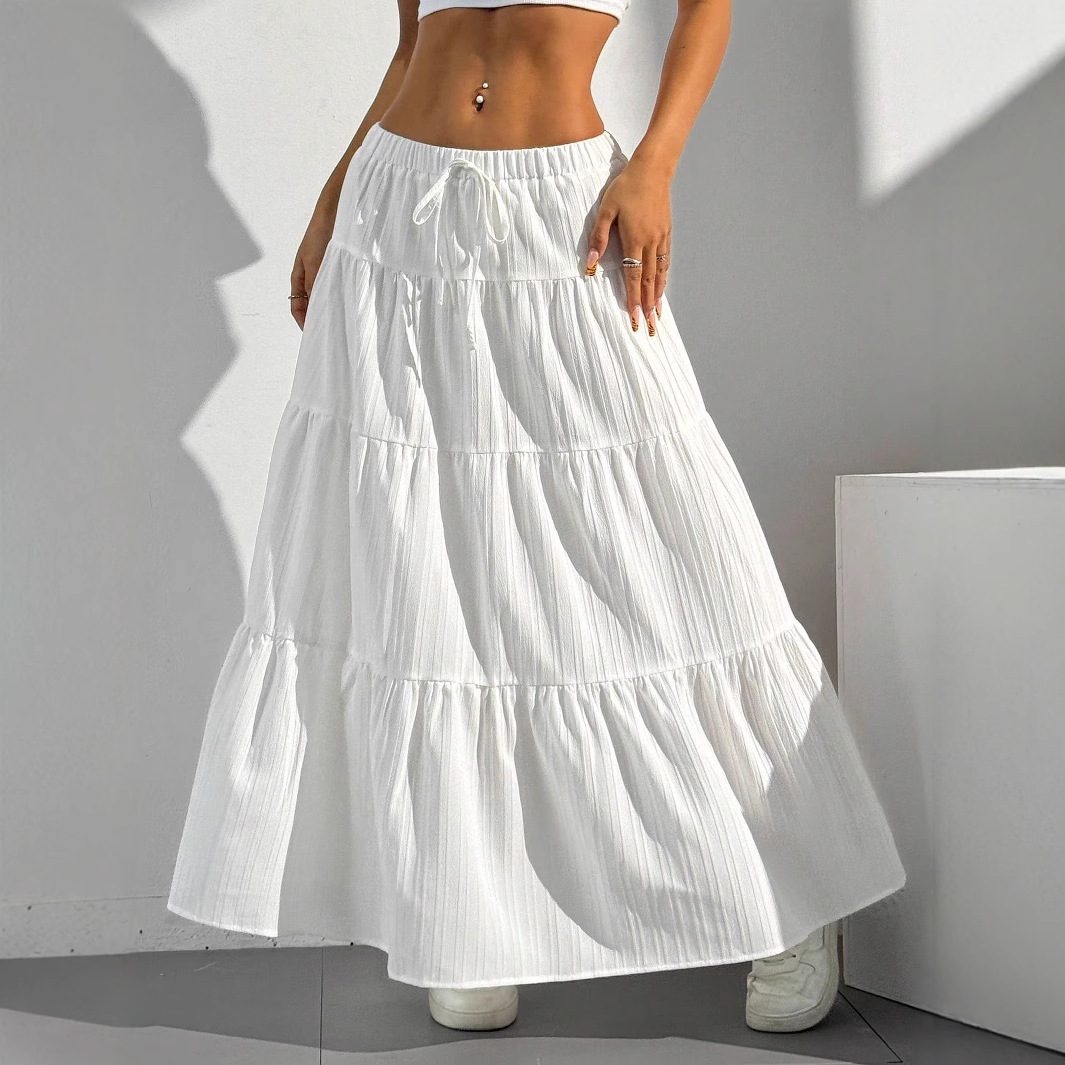 Elegant Midi Skirt With Tie Waist - Flowy A-Line Long Skirt For Women, Comfortable & Stylish Casual Dress