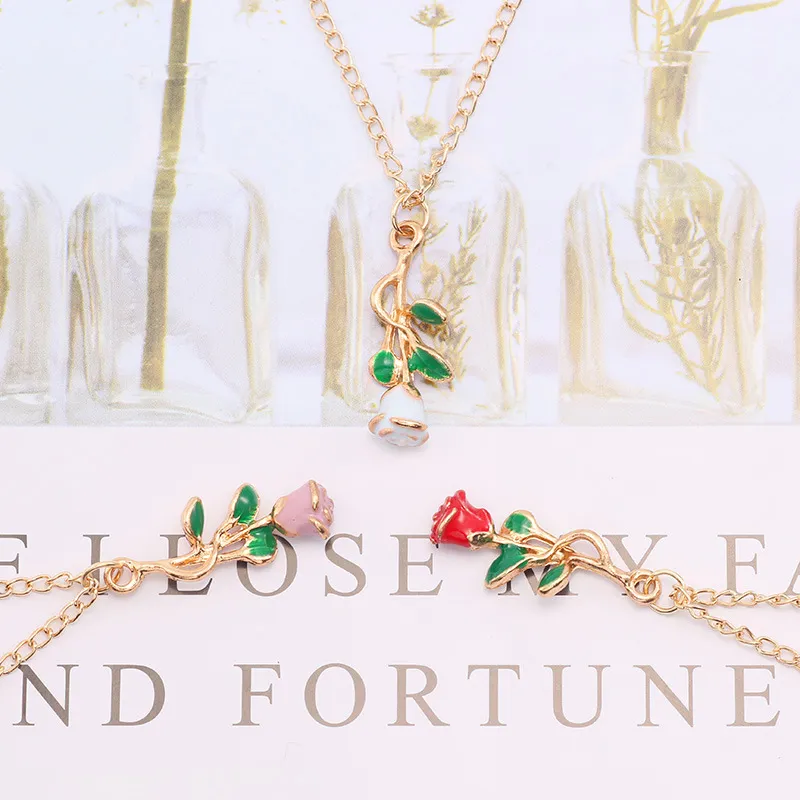 Colliers pendentifs créatifs romantiques pour femmes, collier rose charmant, 3 couleurs, accessoires de fête pour femmes, mode Saint-Valentin_voghion.com