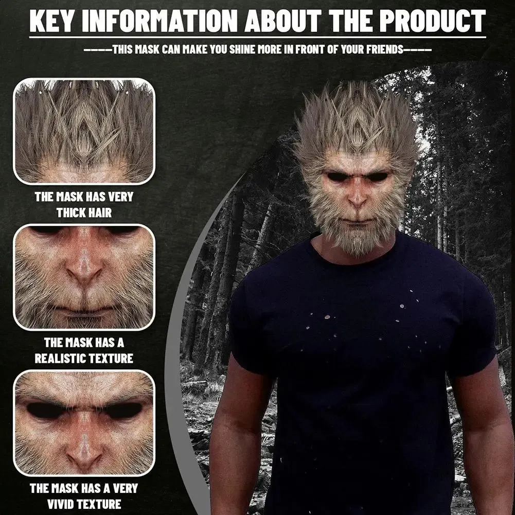 Game Wukong Cosplay Mask Headwear Monkey Role Play Accessories Halloween Carnival Party Props 240902_voghion.com