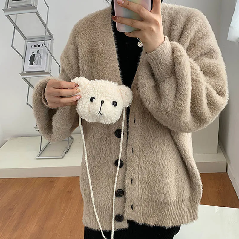 Ryggsäckar Söt björn plysch axelväska för barn Barn Tecknade budväskor kawaii plånböcker små flickor fyllda_voghion.com