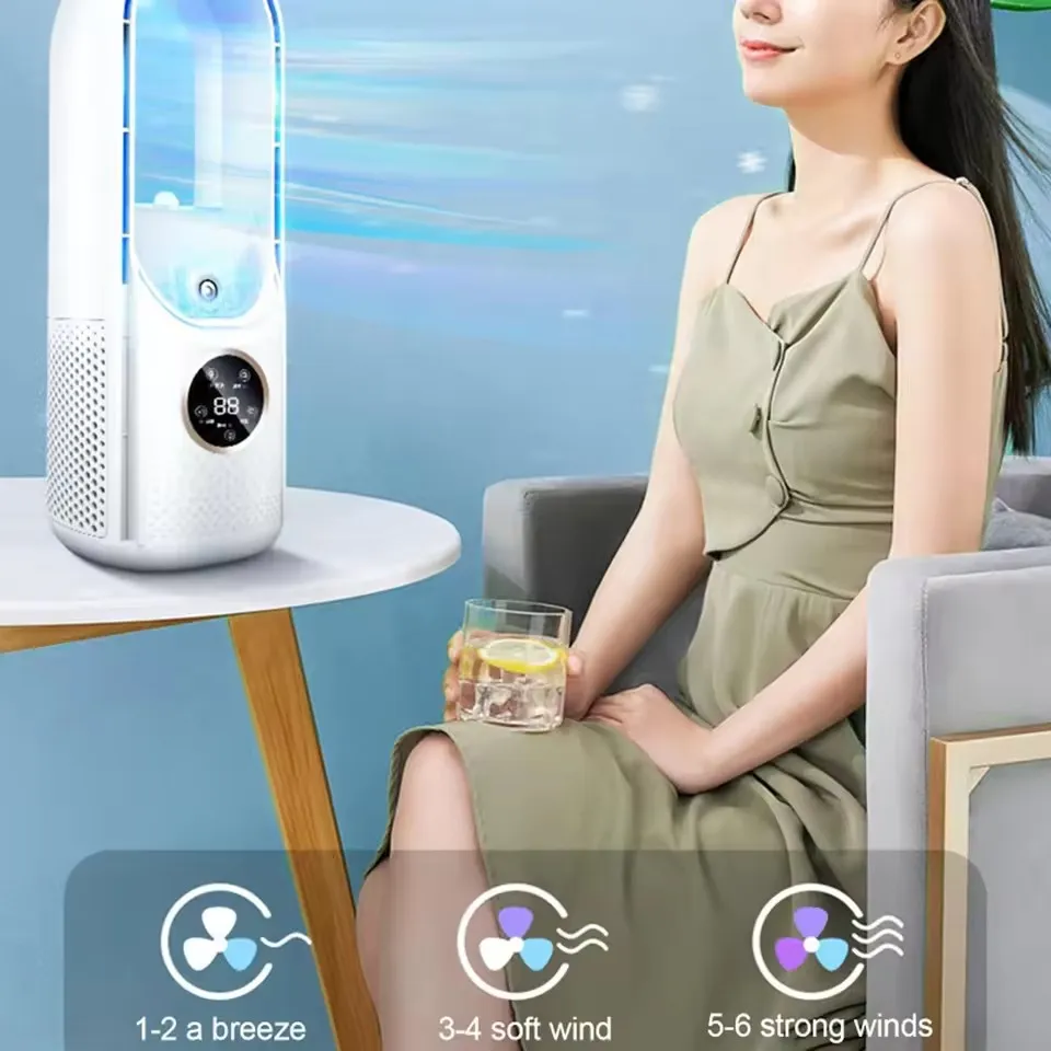 Portable USB Cooler Leafless Electric 6 Speed Silent Timer Air Conditioner Cooling Humidifier Conditioning Fan_voghion.com