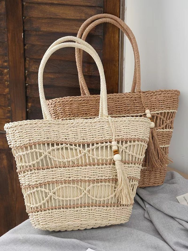 Damen Umhängetasche aus hohlem Papierseil gewebte modische grasgewebte Tasche, lässige Damentasche Strandtasche große_voghion.com