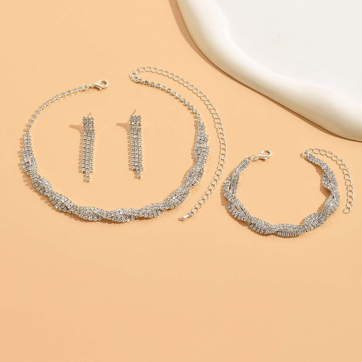 Jewelry Popular Wedding Dress Women's Jewelry Bridal Water Diamond Necklace Earrings Two Piece Set_voghion.com