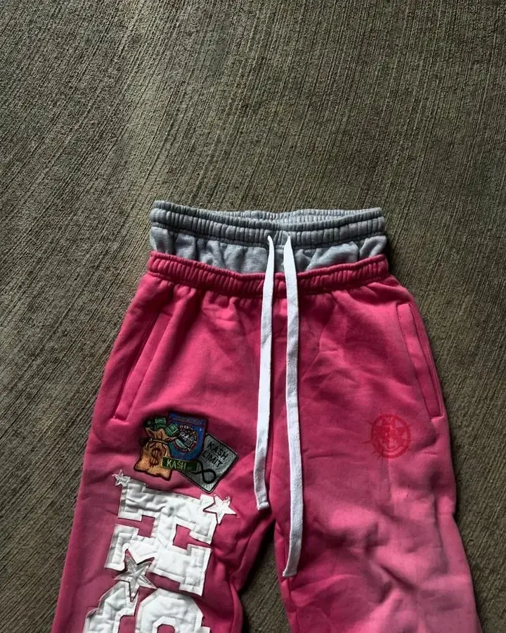 Vintage Red Double-layer Sports Y2K Mens Hip-hop Letter Patch Embroidered Loose Casual Elastic Waist Jogging Pants_voghion.com