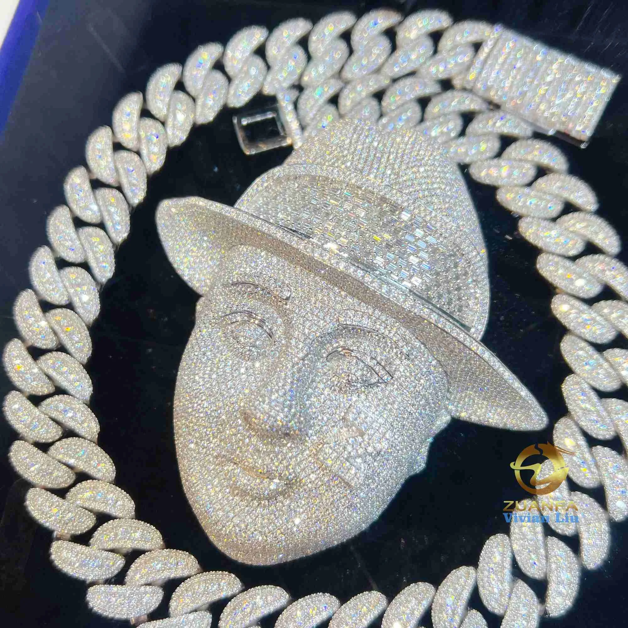 16MM VVS Moissanite Iced Out Diamant Gold Farbe Sterling Silber Männer Halskette Miami Cuban Link Kette_voghion.com