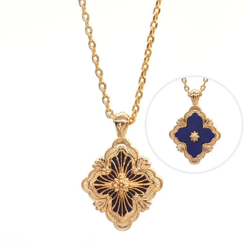 Collane con ciondolo a forma di trifoglio del marchio italiano per le donne, collana girocollo in smalto dorato vintage retrò, a doppio lato, per feste_voghion.com