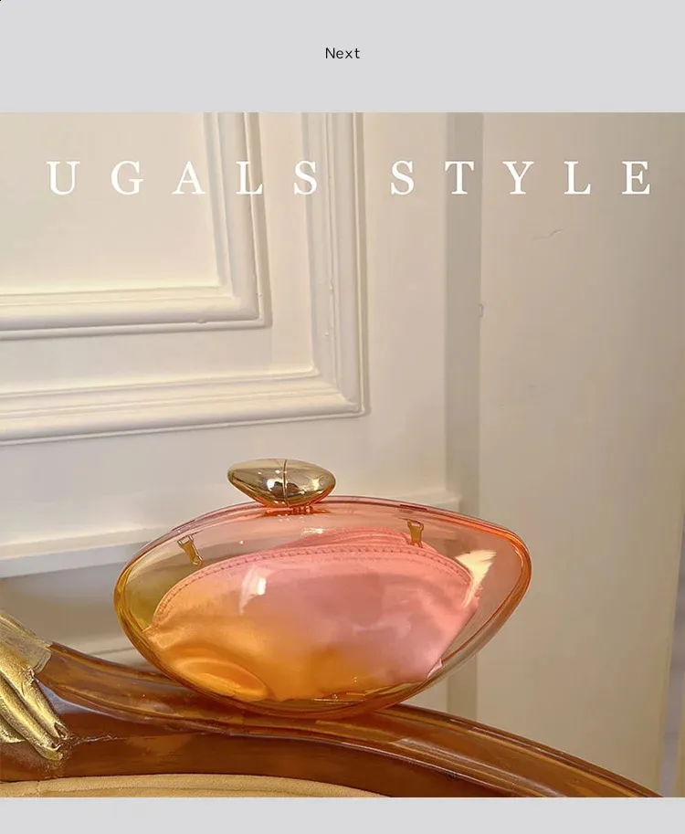 Borsa a mano a forma di conchiglia in acrilico, oro, argento, blu, da sera, da donna, carina, in metallo lucido, all'ingrosso 240907_voghion.com