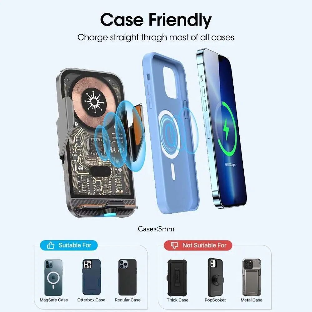 Supporto per caricabatterie wireless per auto da 15 W, a infrarossi, con morsetto automatico, per ricarica rapida, supporto per bocchetta dell'aria, supporto per telefono_voghion.com