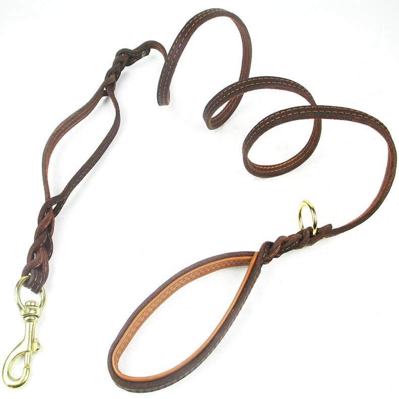 Robuste Hundeleine Aus Leder Mit Zwei Griffen Für Große Hunde_voghion.com