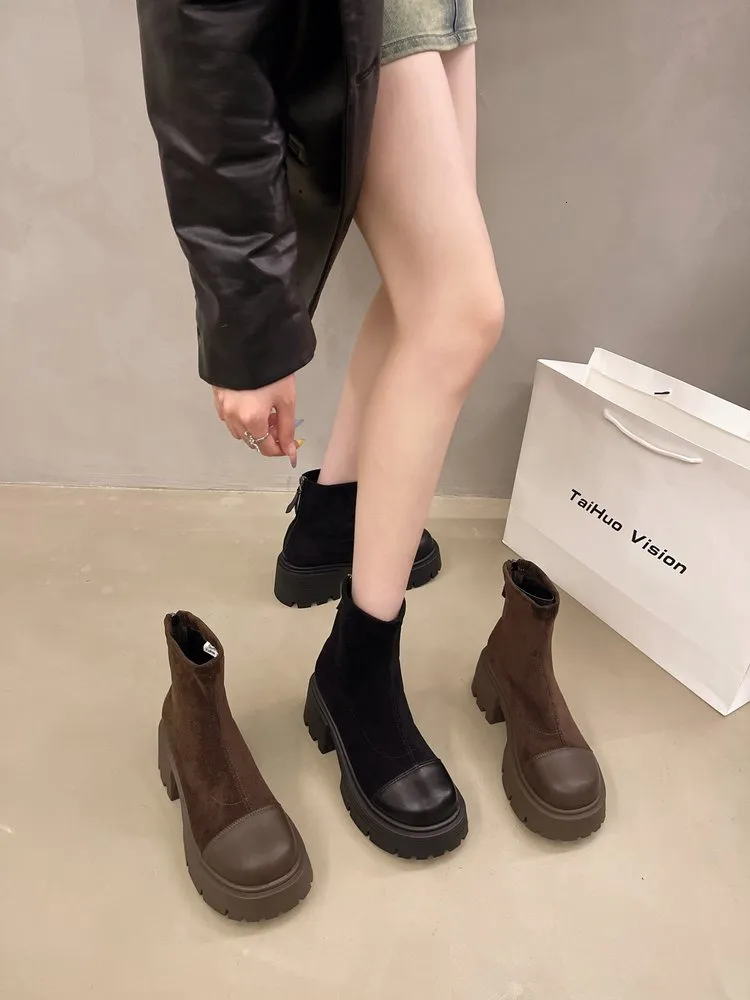Bottes Martin à plateforme vintage pour femmes, automne 2024, style britannique, nouvelles bottes courtes fines et élastiques, Yangqi Fairy_voghion.com