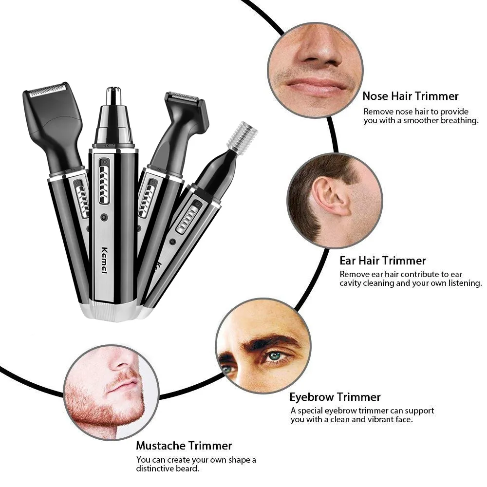 4-in-1 Rechargeable Trimmer For Men's Hair/beard/nose/ear Grooming_voghion.com