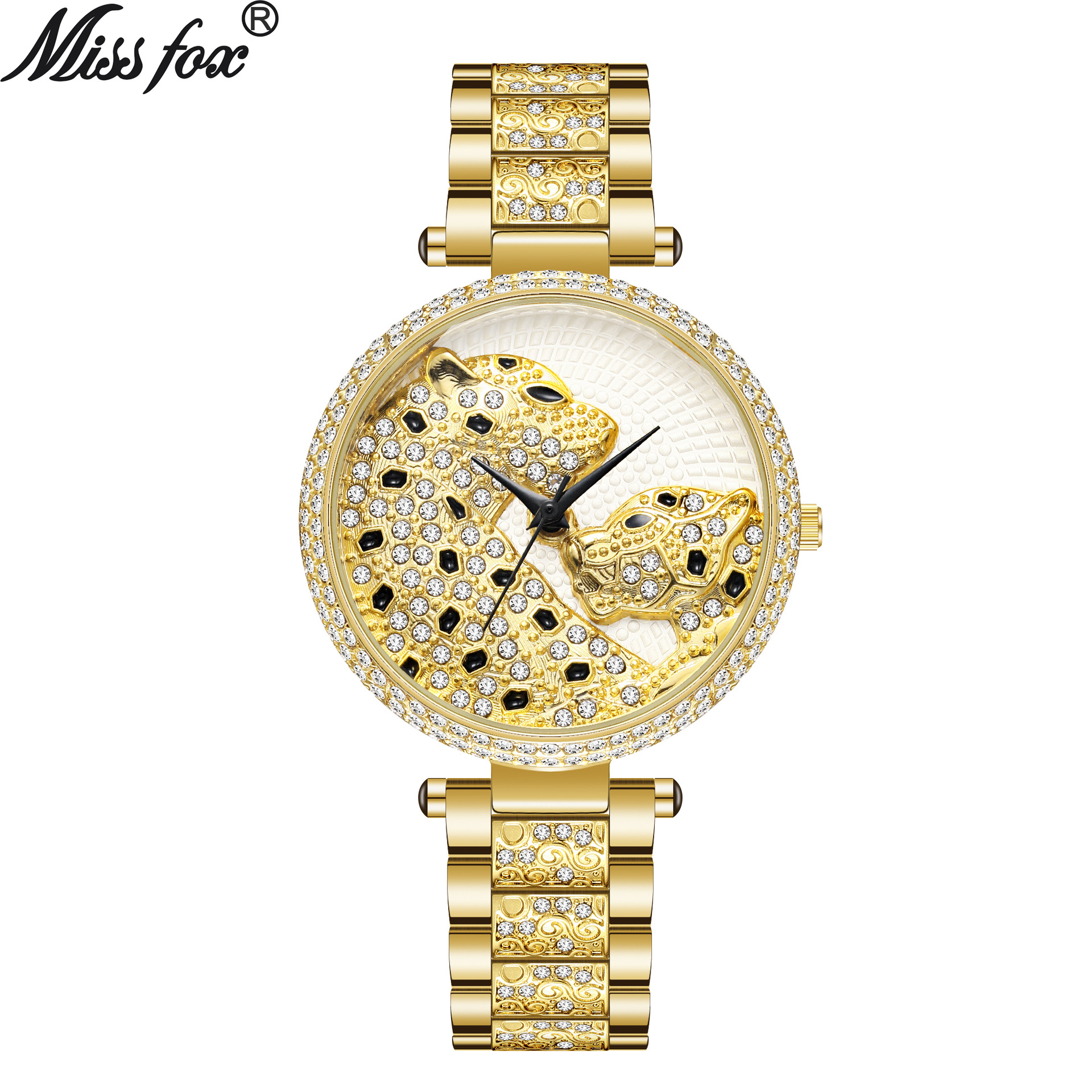 MISS FOX Moud Personaliséiert Diamanten Inlaid Damen Exquisite Leopardmuster Zifferblat Quartz Auer_voghion.com