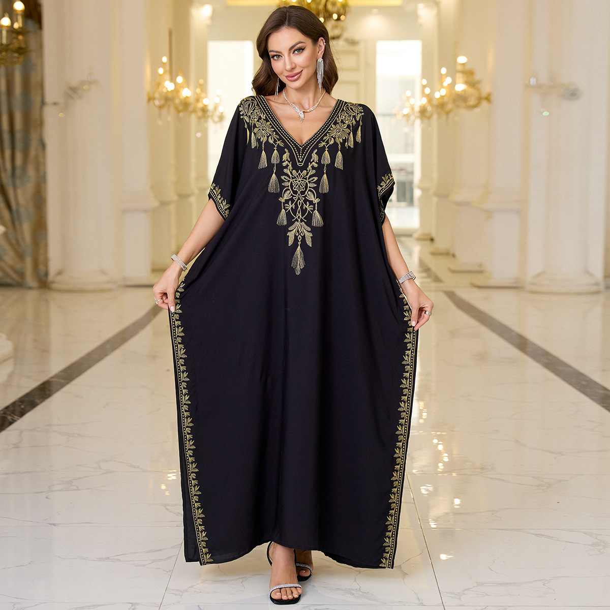 Women's Clothing Beach Cover Up Cotton Embroidered Holiday Dress Robe