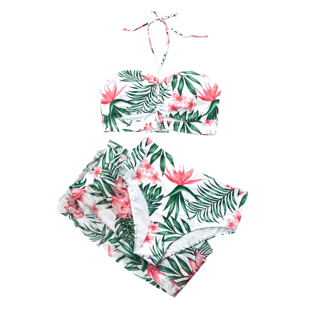 Women's Clothing Hot Girl Three Piece Print Gathered Sexy Bikini Swimsuit Female Suit_voghion.com