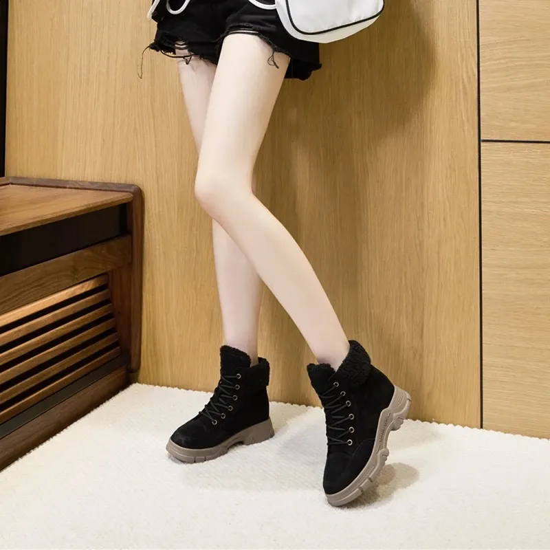 AIYUQI Sne Vintersko Skridsikre Flade Stor Størrelse Ægte Læder Dame Ankelstøvler 240719_voghion.com