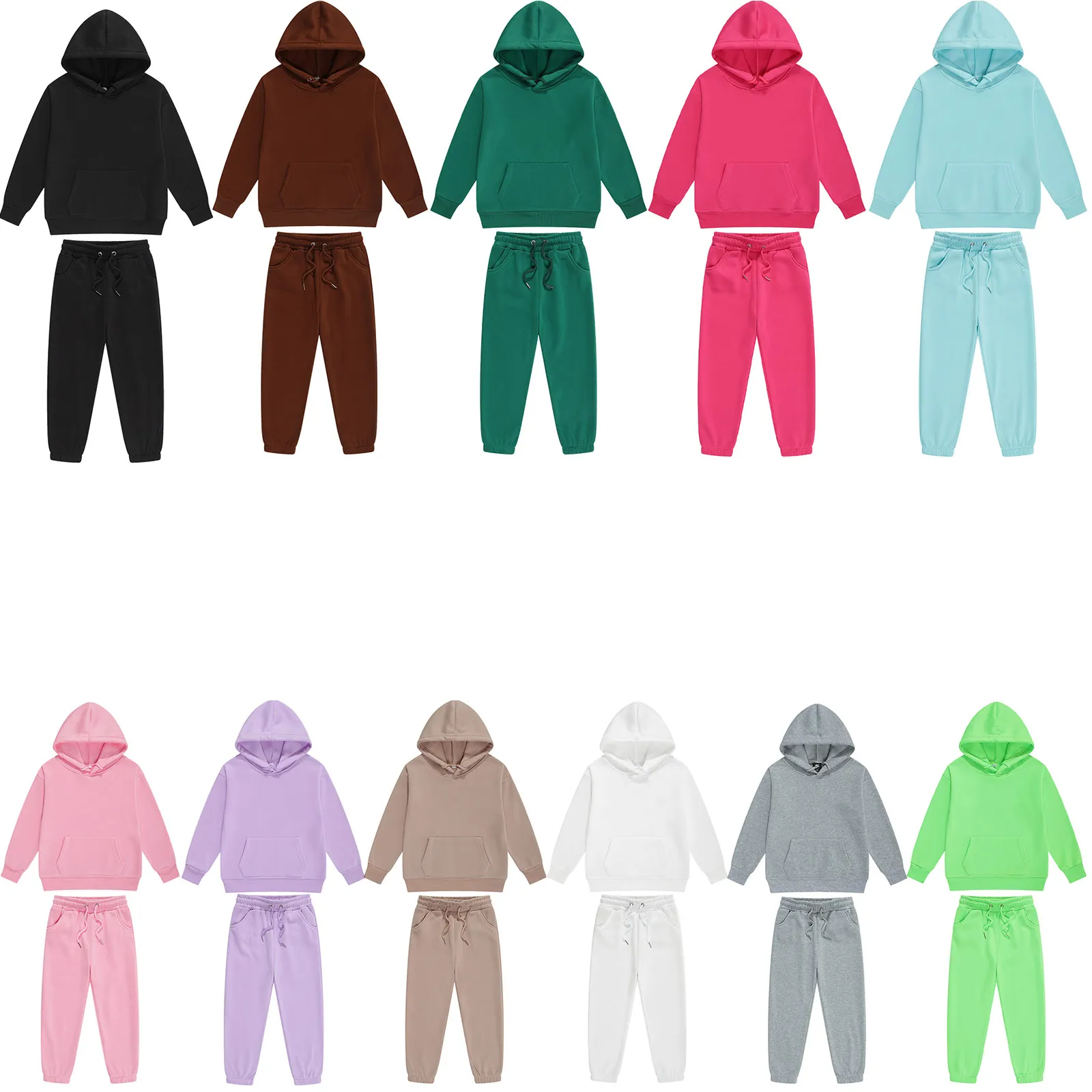 Koşu Setleri Çocuk Erkek Kız 2 Parça Spor Kıyafetleri Düz Renk Eşofman Uzun Kollu Kapşonlu Sweatshirt Eşofman Altı Antrenman Koşu_voghion.com