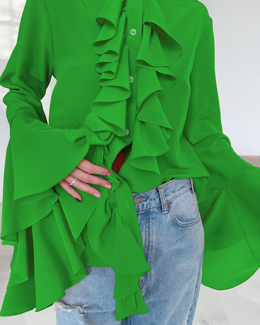 Dametøj Design flæser langærmet skjorte vinter ny stil temperament high-end cardigan top kvinde _voghion.com