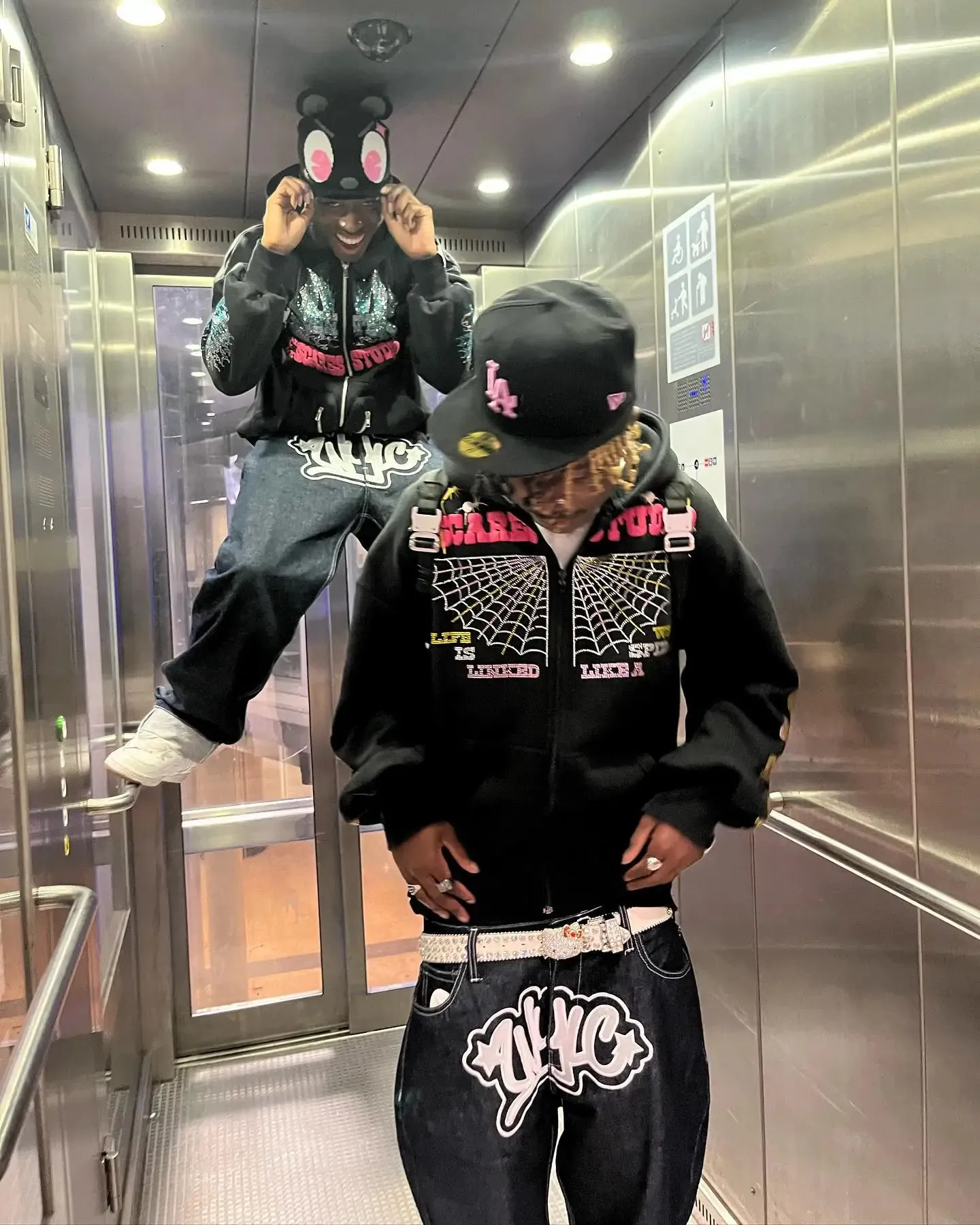Spodnie Baggy Hip Hop Haruku Style Y2k dla mężczyzn szerokie proste czarne nogawki Streetwear Rare Humans Jeans 231220_voghion.com