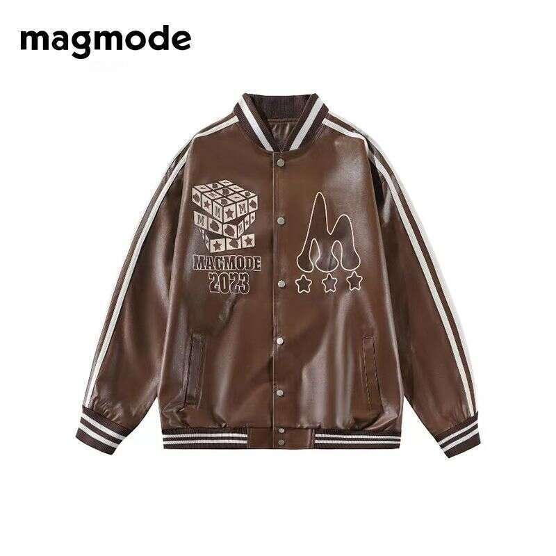 MAGMODE/PU Leather Autumn/Winter Loose Casual Jacket Winter Couple's Baseball Collar 1_voghion.com