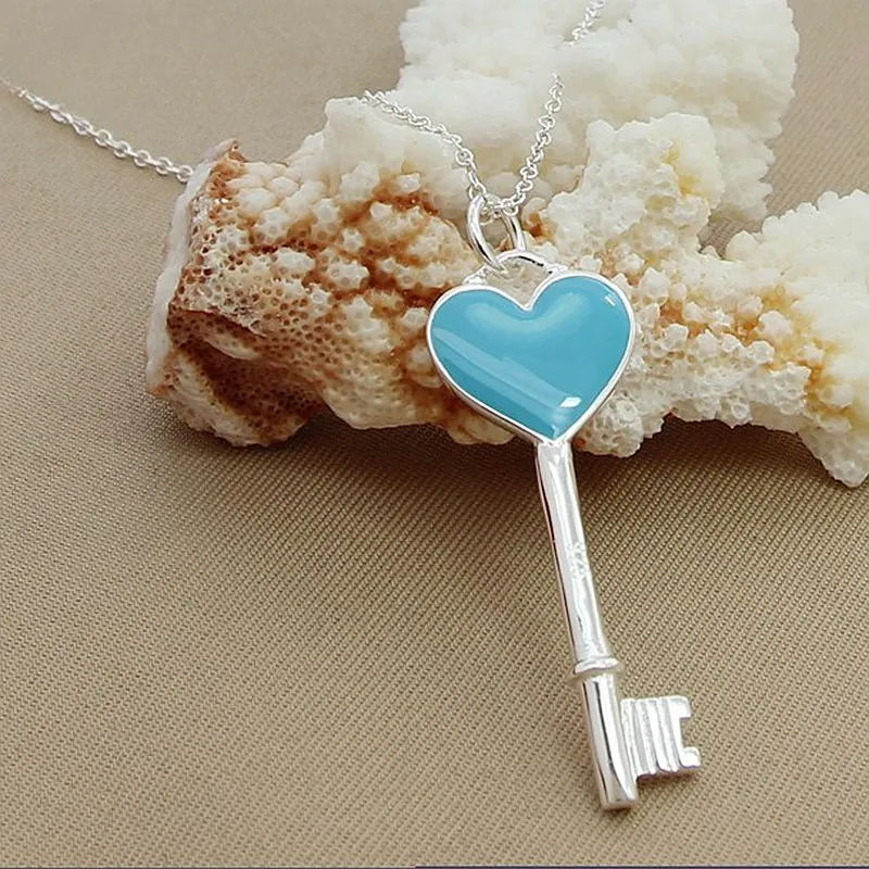Collane con ciondolo Suyixian di alta qualità romantico cuore amore chiave collana in argento massiccio gioielli fine N254_voghion.com