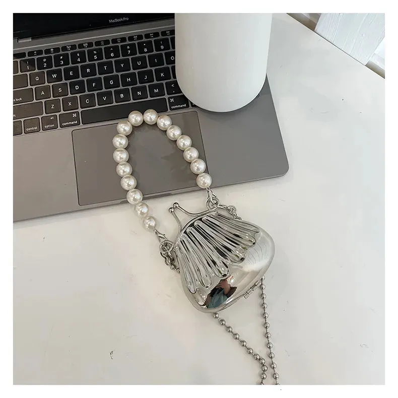 Borsa a mano con catena lunga in oro e argento con fiocco, da sera, da donna, con manico superiore in conchiglia, borse e borsette da festa per matrimonio 241212_voghion.com