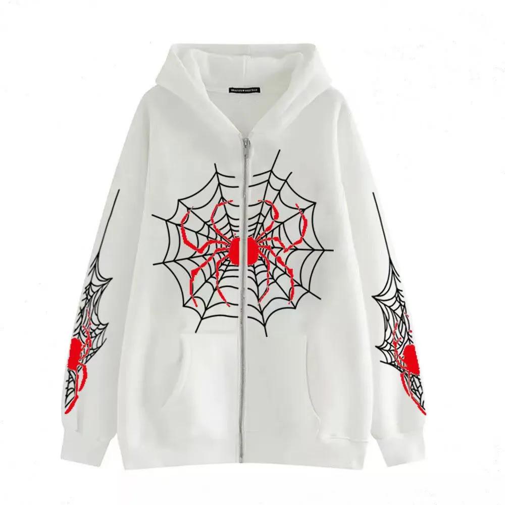 Felpa con cappuccio a maniche lunghe, casual, girocollo, da uomo e da donna, con stampa a forma di ragno, firmata_voghion.com