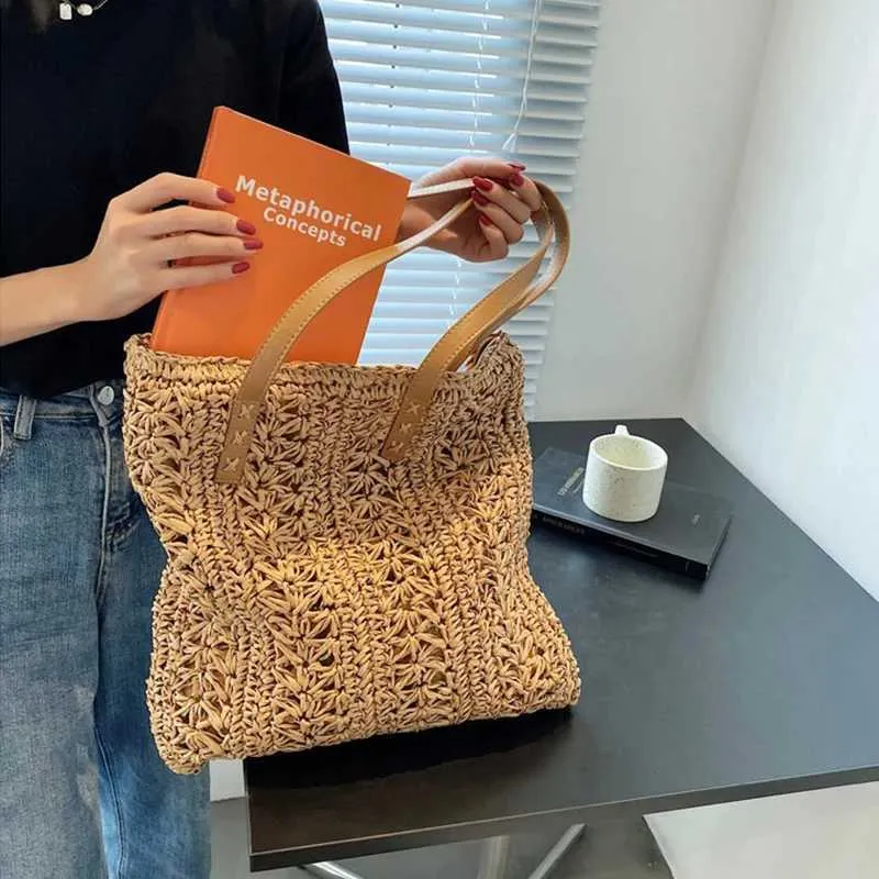 Fashion turf large capacity shoulder shopping bag womens vacation beach wallet Bohemian ragtan knitted handbag Y241011_voghion.com