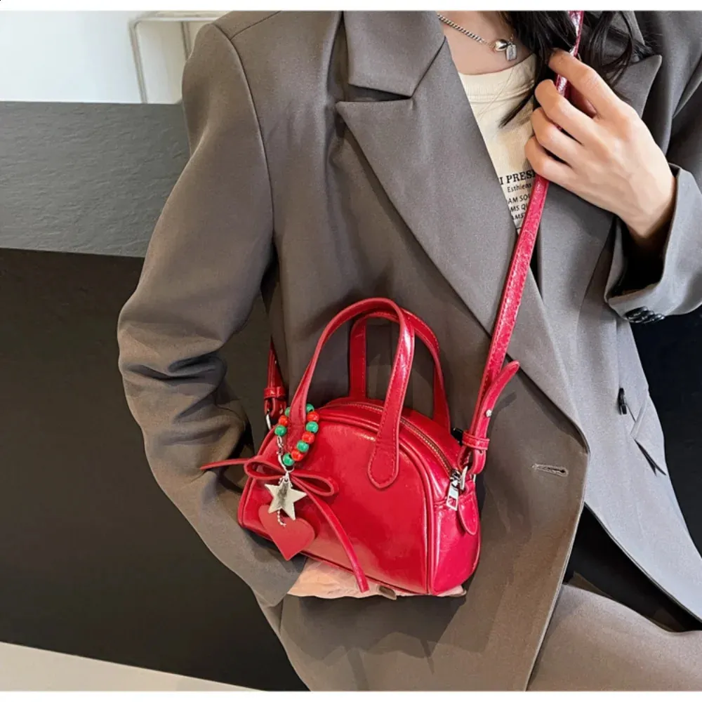 Damenhandtasche, einzelne Schulter, Umhängetasche, Weihnachtsfest-Atmosphäre, rot, vielseitig tragbar, trendige Mini-Tasche 240912_voghion.com